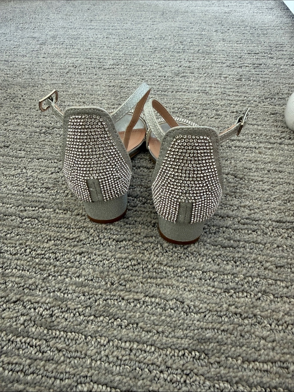 Girl’s Silver Rhinestone Block Heel Sandals - Picture 3 of 3